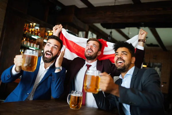 Businessmen Fans Screaming Watching Football Drink Beer Pub — 스톡 사진