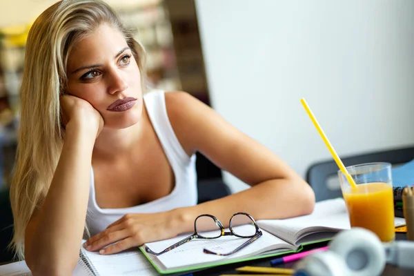 Tired Young Female Studying Preparing Exam College Library Study Education Royalty Free Stock Photos