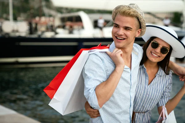 Einkaufszeit Schönes Junges Paar Beim Einkaufen Gemeinsam Spaß Haben Konsum — Stockfoto