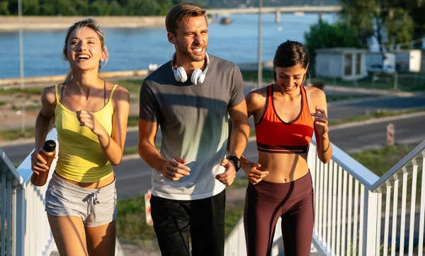 Fitness Pessoas Esporte Executando Conceito Estilo Vida Grupo Jovens Correr — Fotografia de Stock