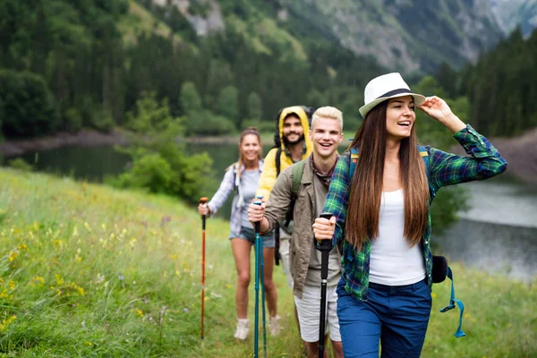 Hard Difficult Tiring Exhausting Expedition Friends Hiking Outdoor Activity Concept — Stock Photo, Image