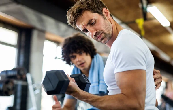 Fitness Esporte Exercício Conceito Dieta Homem Apto Feliz Exercitando Junto — Fotografia de Stock
