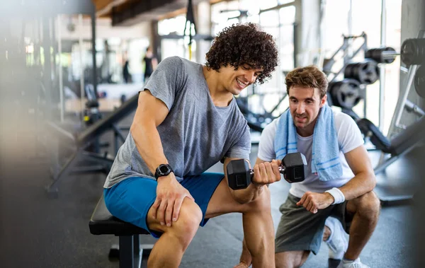 Fitness Deporte Ejercicio Concepto Dieta Hombre Forma Feliz Haciendo Ejercicio — Foto de Stock