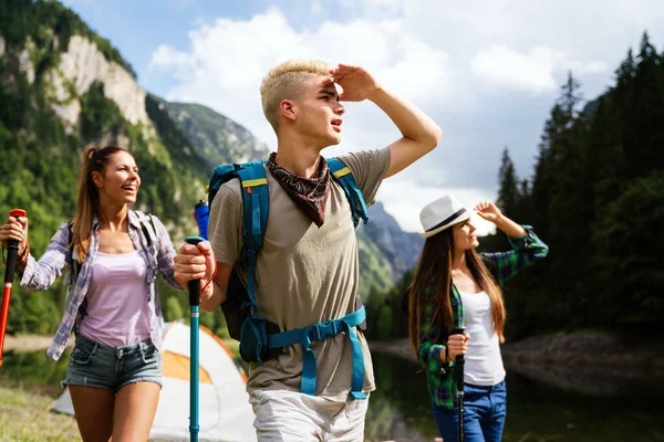 Dura Difficile Faticosa Estenuante Spedizione Amici Escursionismo Concetto Attività All — Foto Stock