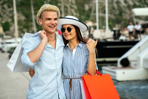 Einkaufszeit Schönes Junges Paar Beim Einkaufen Gemeinsam Spaß Haben Konsum — Stockfoto