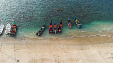Endonezya, Aceh sahilindeki balıkçı teknelerinin hava manzarası..