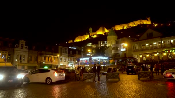 Tbilisi Gruzja Listopad 2021 Widok Nocy Starego Tbilisi Narikala — Wideo stockowe