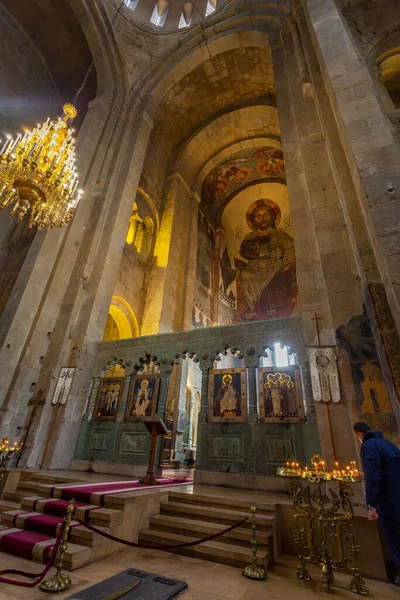 Mtskheta Geórgia Abril 2022 Antigos Afrescos Ortodoxos Interior Catedral Svetitskhoveli — Fotografia de Stock