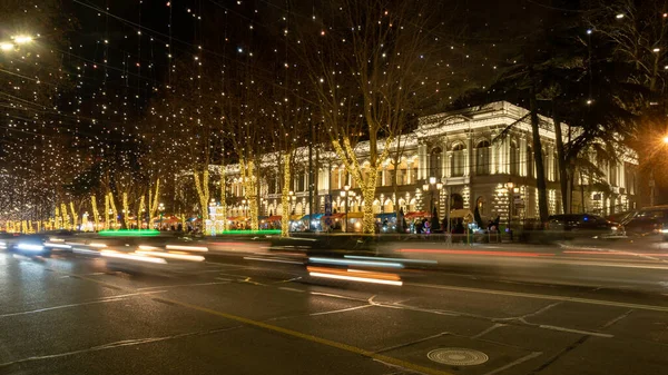 Tbilisi Georgia December Christmas Time Tbilisi Rustaveli Avenue — Foto de Stock