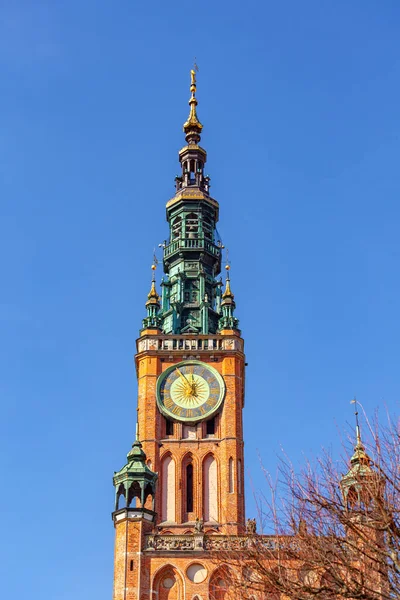 Kirchturm Aus Rotem Backstein Zentrum Der Stadt Danzig Polen — Stockfoto