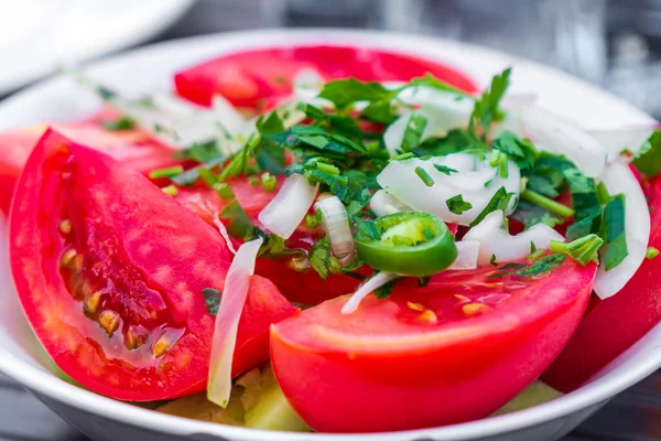 Tomato Salad Parsley Green Pepper Garlic Food — Stock Photo, Image
