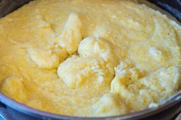 Ghomi Popular Dish Made Yellow Coarse Cornmeal Big Kettle Food — стокове фото