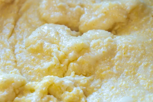 Ghomi Popular Dish Made Yellow Coarse Cornmeal Big Kettle Food — стоковое фото