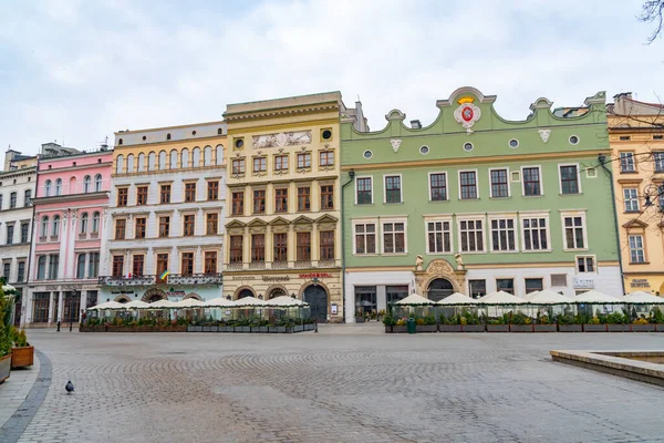 Krakow Poland March 2022 Main Market Square Krakow Tenement Houses — Zdjęcie stockowe