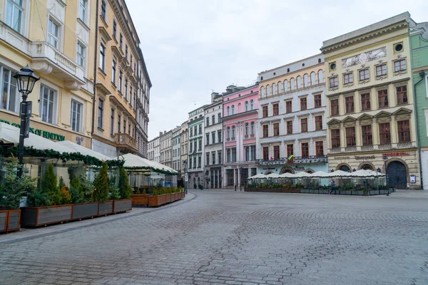 Krakau Polen März 2022 Hauptmarkt Krakau Mietshäuser Der Altstadt — Stockfoto