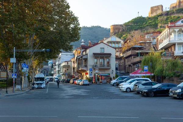 Tbilisi Georgia November 2021 Abanotubani District Wooden Carved Balconies Old — Photo