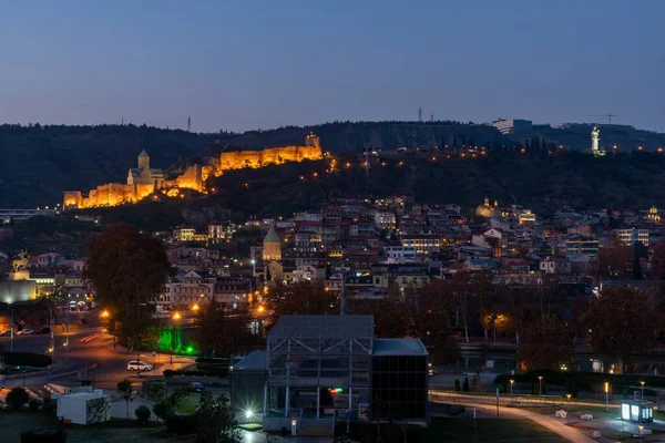 Tbilisi Geórgia Novembro 2021 Vista Noturna Antiga Tbilisi Narikala Viagens — Fotografia de Stock