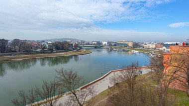 Krakow, Poland - 13 March, 2022: Vistula river at Wawel Castle in Krakow. Travel
