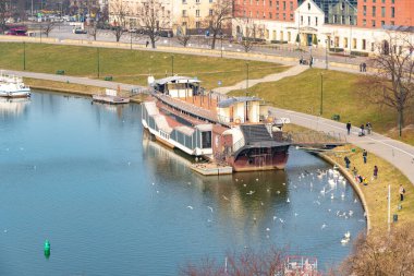Krakow, Poland - 13 March, 2022: Vistula river at Wawel Castle in Krakow. Travel