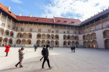 Krakow, Poland - 14 March, 2022: The Wawel Castle inside court is a castle residency. Travel