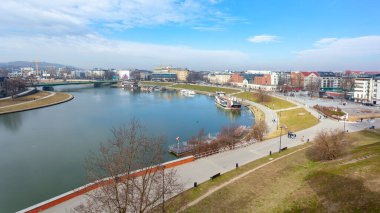 Krakow, Poland - 13 March, 2022: Vistula river at Wawel Castle in Krakow. Travel