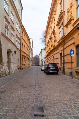 Krakow, Poland - 13 March, 2022: Street in the old town at morning in krakow. Travel