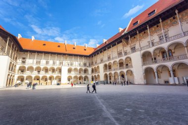 Krakow, Poland - 14 March, 2022: The Wawel Castle inside court is a castle residency. Travel