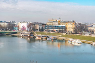 Krakow, Poland - 13 March, 2022: Vistula river at Wawel Castle in Krakow. Travel