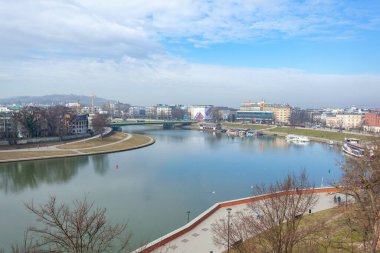 Krakow, Poland - 13 March, 2022: Vistula river at Wawel Castle in Krakow. Travel