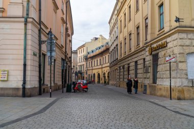 Krakow, Poland - 13 March, 2022: Street in the old town at morning in krakow. Travel