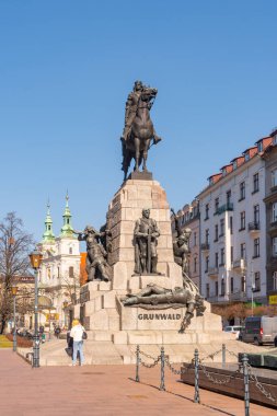 Krakow, Poland - 14 March, 2022: Grunwald Monument in Krakow. architect and sculptor Antoni Wiwulski. Travel