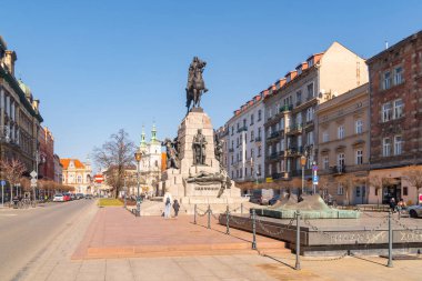 Krakow, Poland - 14 March, 2022: Grunwald Monument in Krakow. architect and sculptor Antoni Wiwulski. Travel