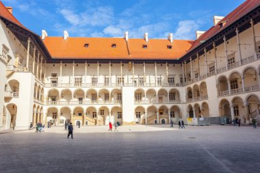 Krakow, Poland - 14 March, 2022: The Wawel Castle inside court is a castle residency. Travel