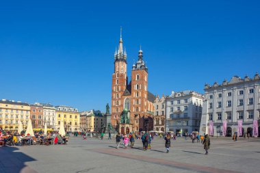 Krakow, Poland - 14 March, 2022: St. Mary's Basilica on the Krakow Main Square. Mariacki church. Travel