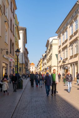 Krakow, Poland - 14 March, 2022: Florian's Gate at Florianska Street, entrance to old town. Travel