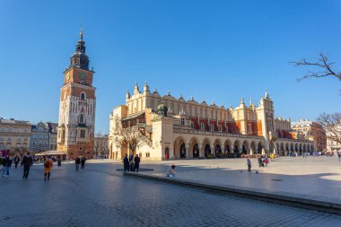 Krakow, Poland - 14 March, 2022: Town Hall Tower on the Main Square in Krakow. Travel