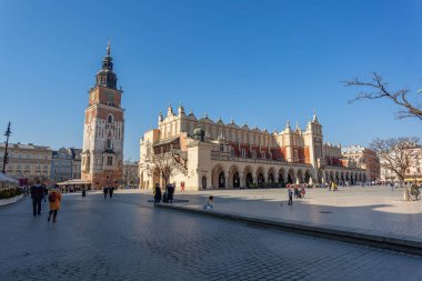 Krakow, Poland - 14 March, 2022: Town Hall Tower on the Main Square in Krakow. Travel