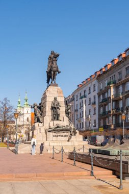 Krakow, Poland - 14 March, 2022: Grunwald Monument in Krakow. architect and sculptor Antoni Wiwulski. Travel