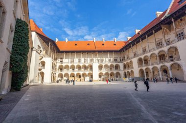 Krakow, Poland - 14 March, 2022: The Wawel Castle inside court is a castle residency. Travel