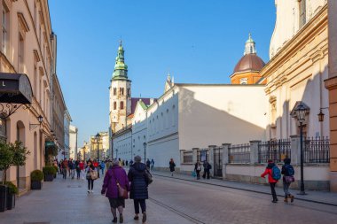 Krakow, Poland - 14 March, 2022: The white facade of The Church of St. Andrew in Krakow. Religion