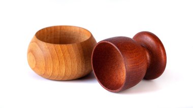 Wooden bowls isolated on white background, kitchen utensil. Object