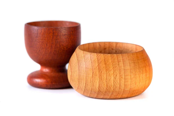 Wooden Bowls Isolated White Background Kitchen Utensil Object — Fotografia de Stock