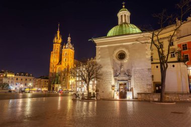 Krakow, Poland - 14 March, 2022: Kracow Main Square at the night. Travel