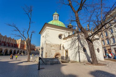 Krakow, Poland - 14 March, 2022: Church of St. Wojciech, 11th-century Roman Catholic church on Main Market Square in Old Town
