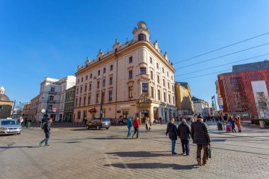 Krakow, Poland - 14 March, 2022: Old historic buildings in Krakow. Travel