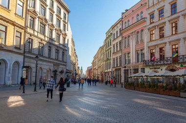 Krakow, Poland - 14 March, 2022: Old historic buildings in Krakow. Travel