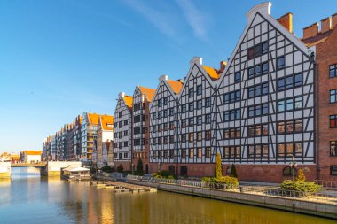 Gdansk, Poland - 11 March, 2022: Beautiful Old town of Gdansk at Motlawa river. Travel