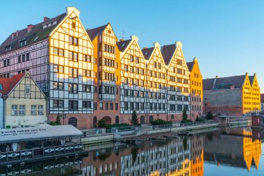 Gdansk, Poland - 11 March, 2022: Beautiful Old town of Gdansk at Motlawa river. Travel