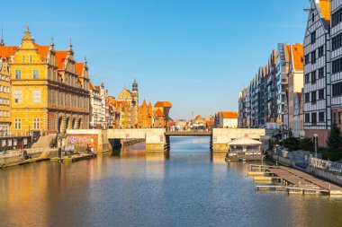 Gdansk, Poland - 11 March, 2022: Beautiful Old town of Gdansk at Motlawa river. Travel