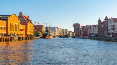 Gdansk, Poland - 11 March, 2022: Beautiful Old town of Gdansk at Motlawa river. Travel